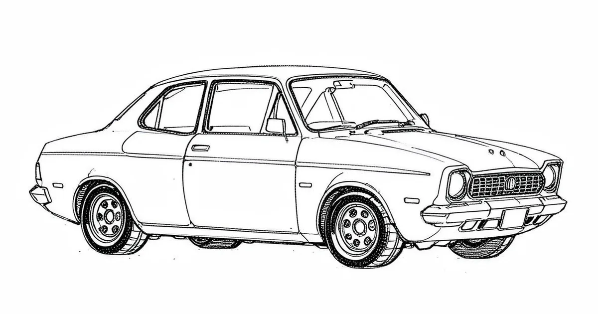Pen sketch of a two-door coupe with a long hood and low roofline
