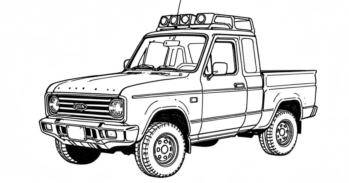 Pen sketch of a dual-rear-wheel heavy-duty pickup with a large grille