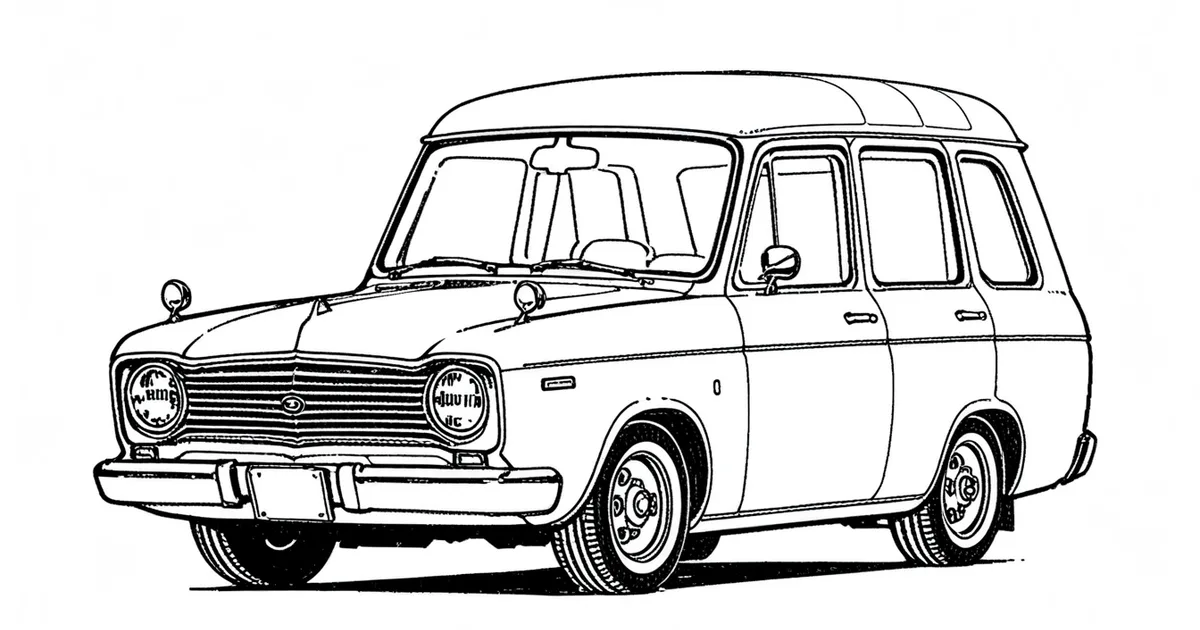 Pen sketch of a long-roofed estate car in profile, with roof rails, a rear quarter window and a squared-off tailgate